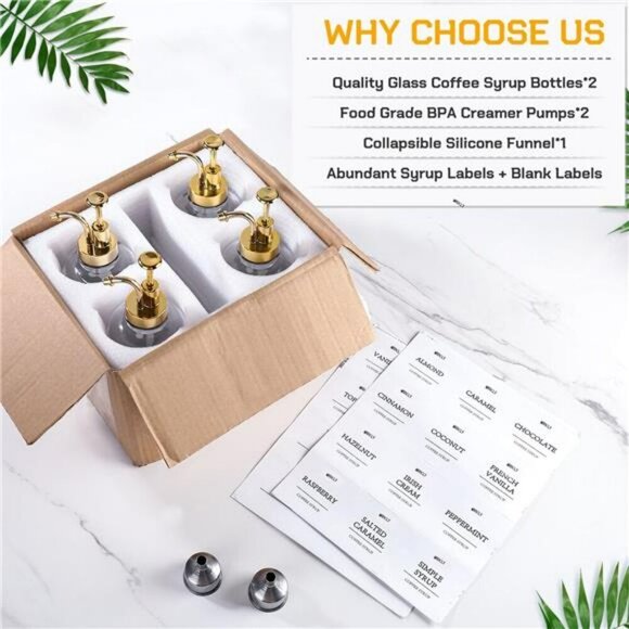 Coffee Syrup Dispenser Set with Pumps Glass Bottles Labels Coffee Bar Decor - Picture 5 of 8